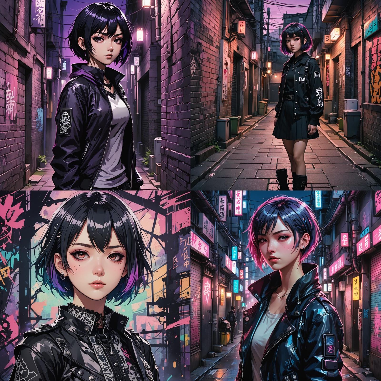 Gothic Punk Japanese Teenager in Anime Style