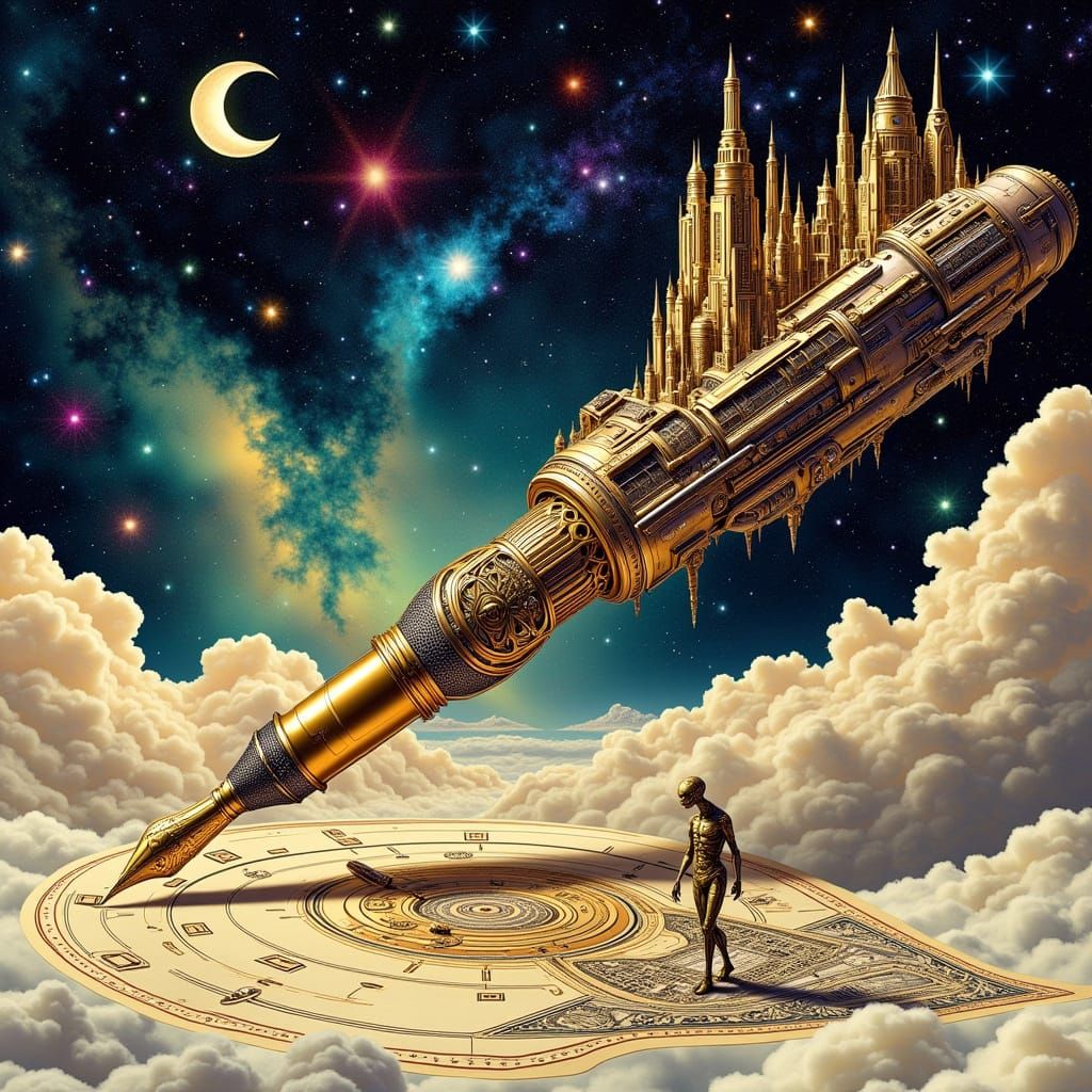 Futuristic City on Pen: Sci Fi Alien Landing