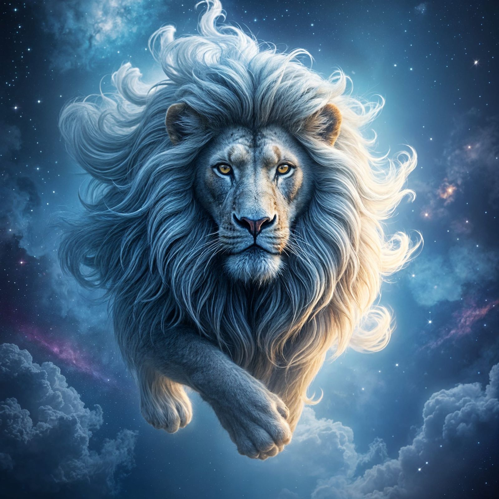 Majestic Lion in Space with Cloud Mane