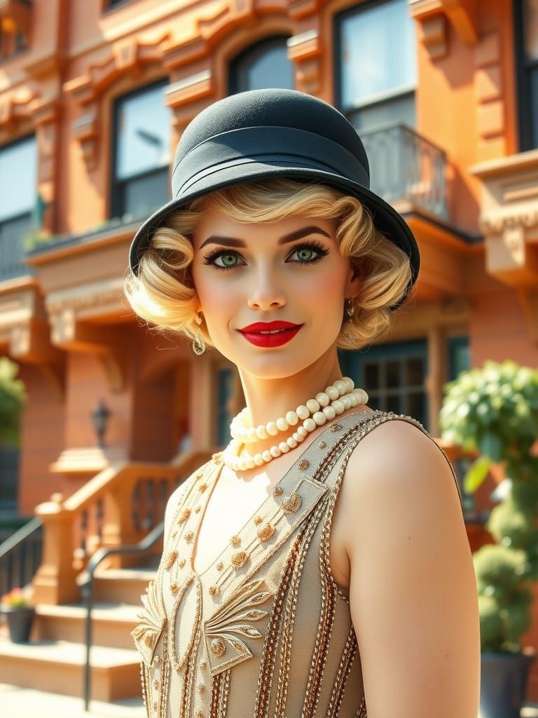 Glamorous 1920s Housewife in Flapper Dress, Art Deco Pattern...