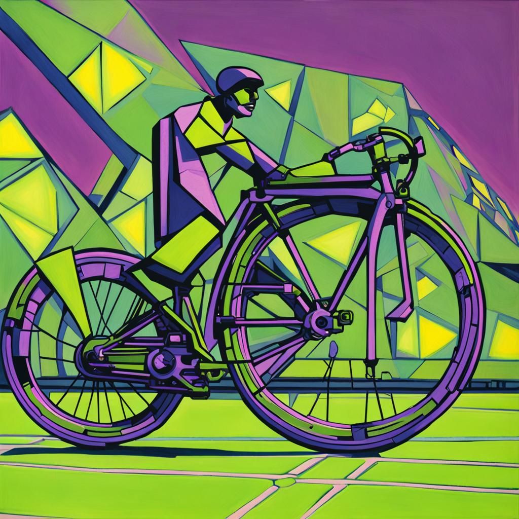 Sentient Bicycle: Geometric Vector Art with Cubist Influence