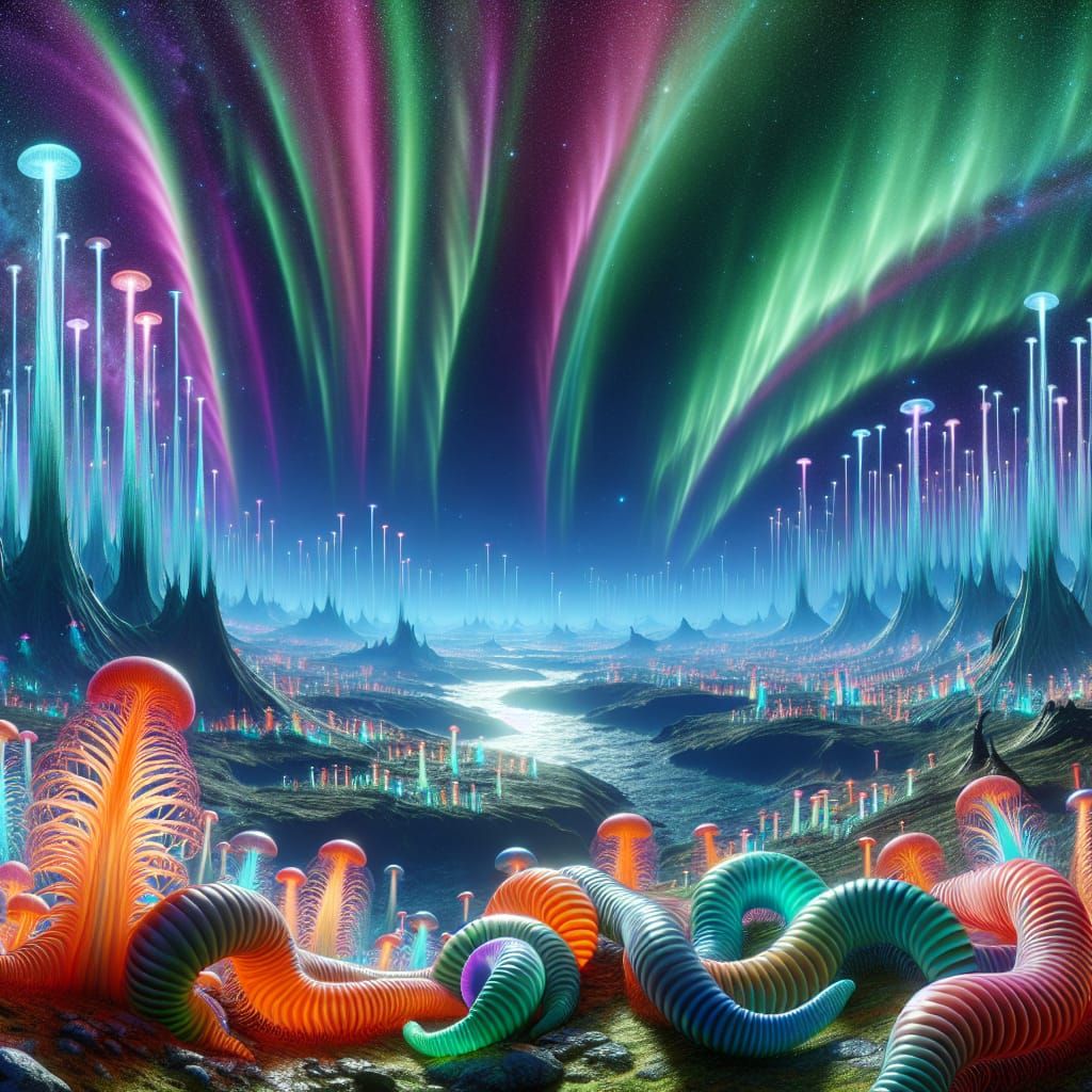 Alien World: Fungal Forests and Aurora Skies