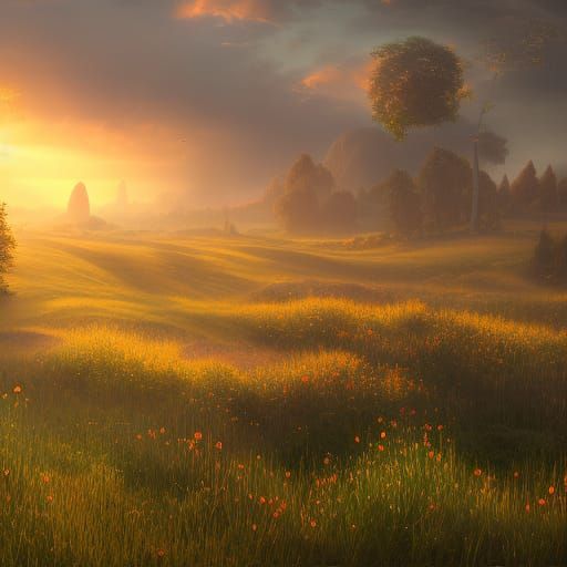 Golden Dawn in a Fantastical Meadow
