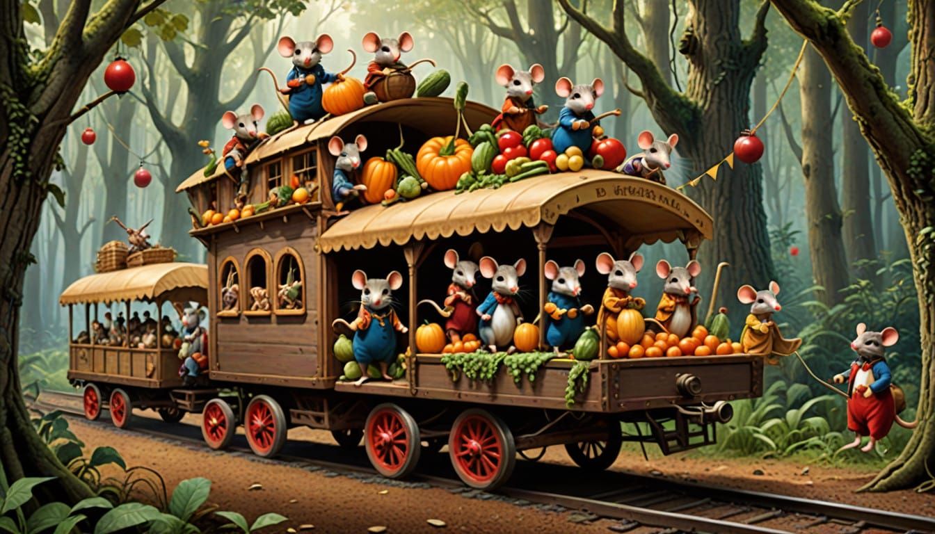 Whimsical Carte-De-Visite of a Mouse Circus Train