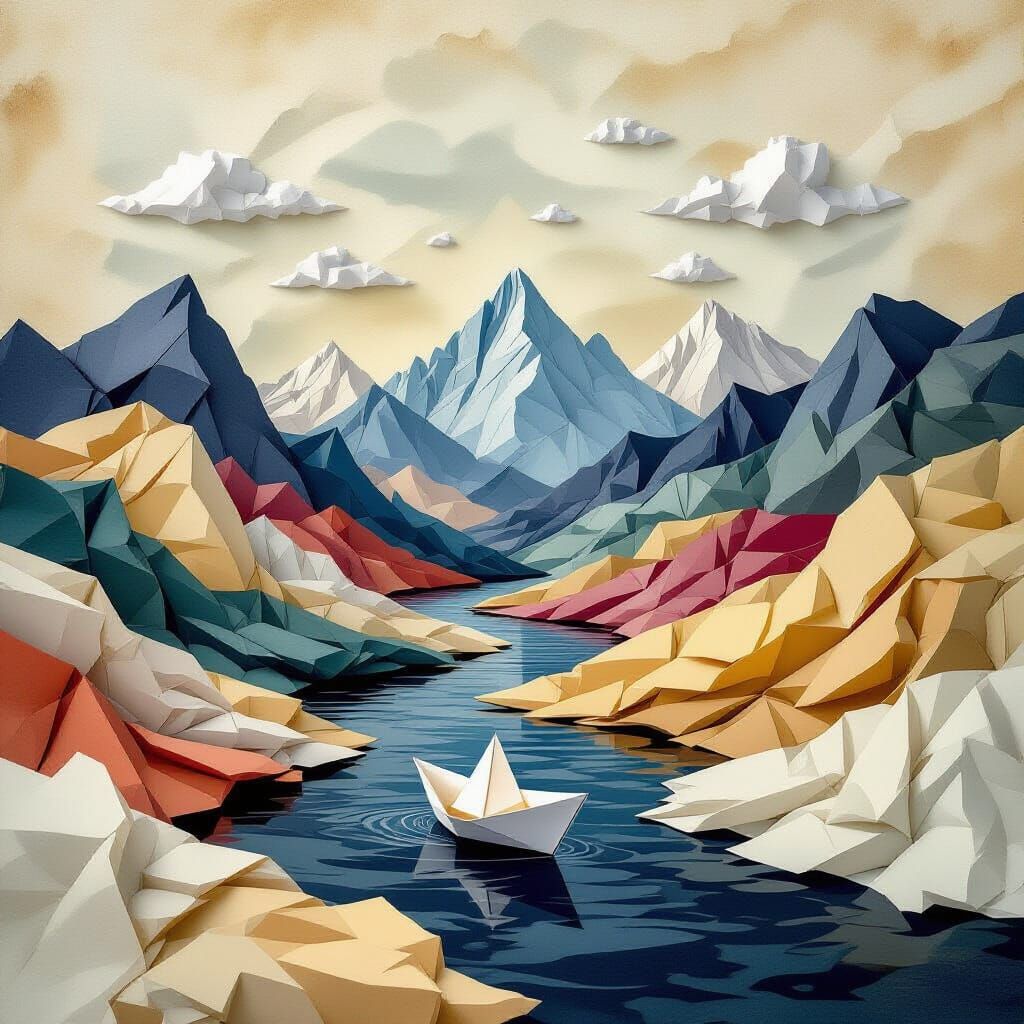 Surreal Notebook Paper Landscape with Ink River