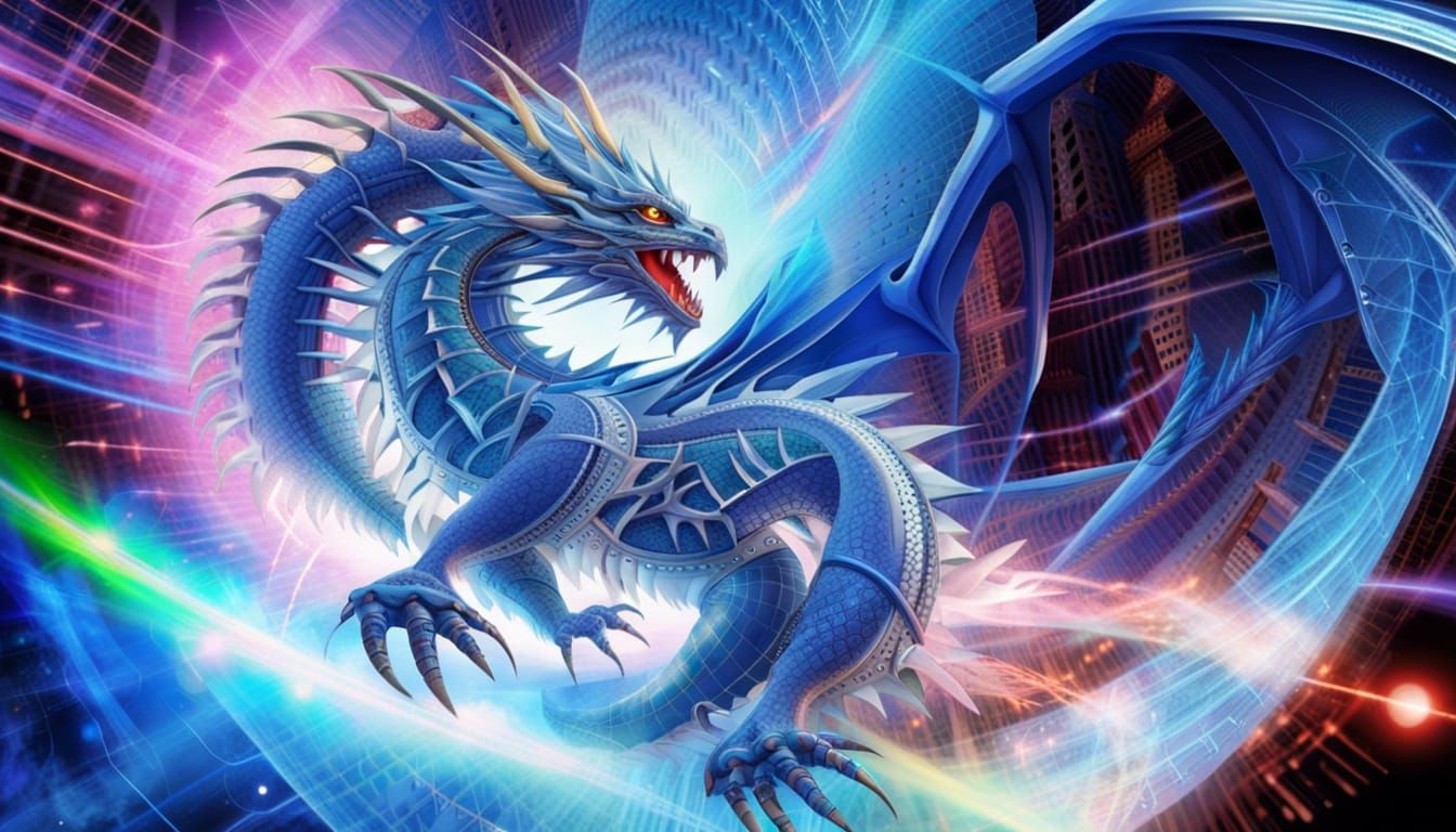 Cybernetic Fibonacci Dragon with Energy Wings