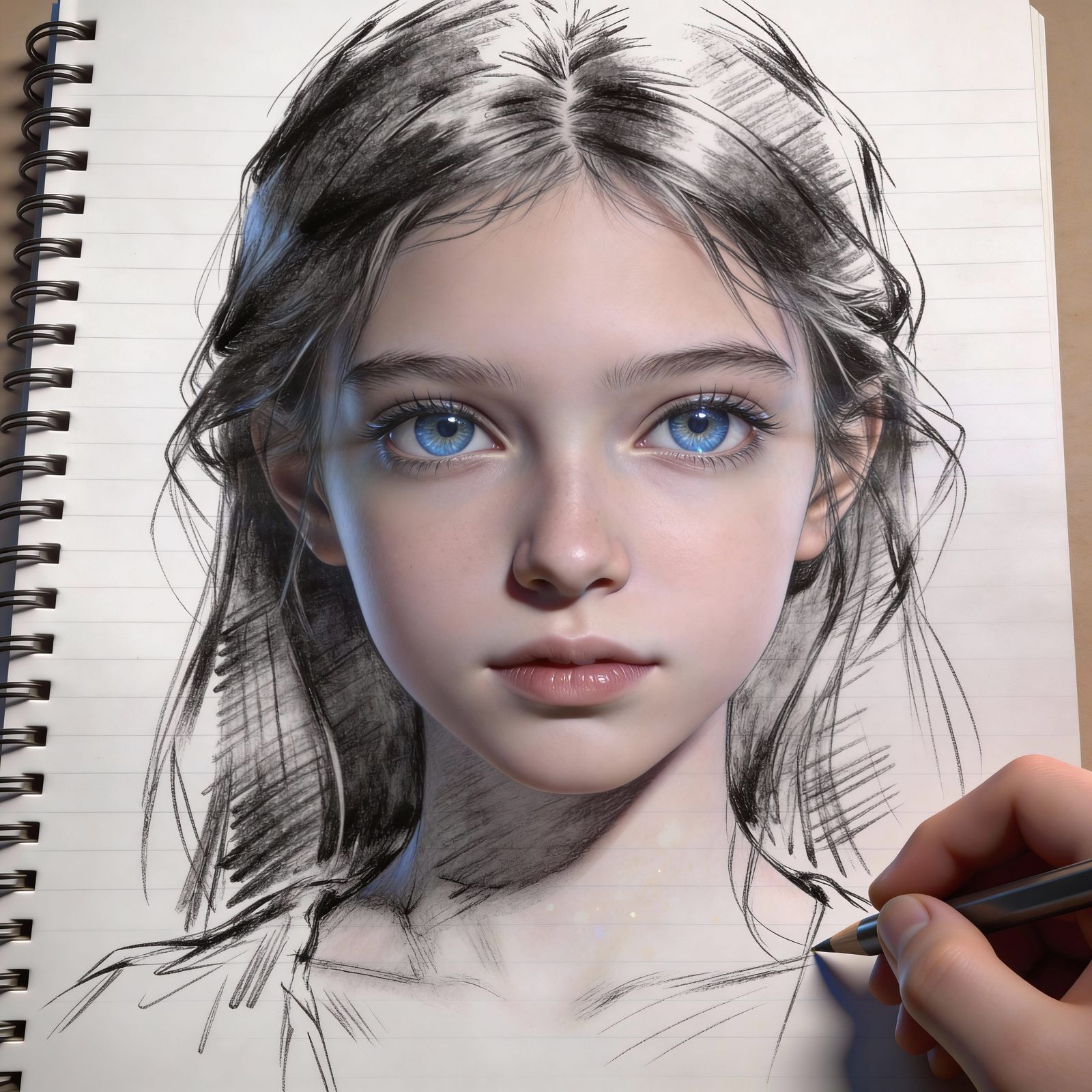 Girl Portrait: 2D Sketch Meets 3D Realism