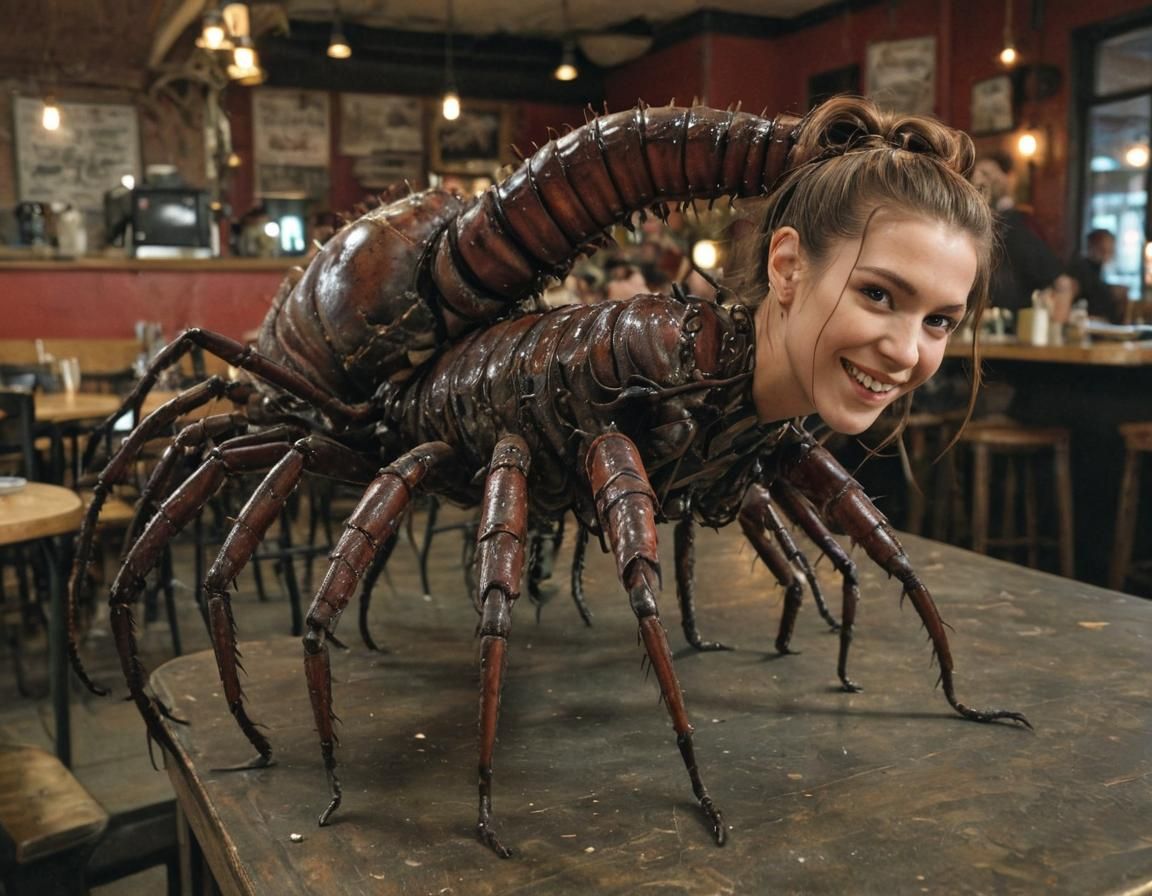 Creepy Centipede Woman in Deserted Cafe: Body Horror