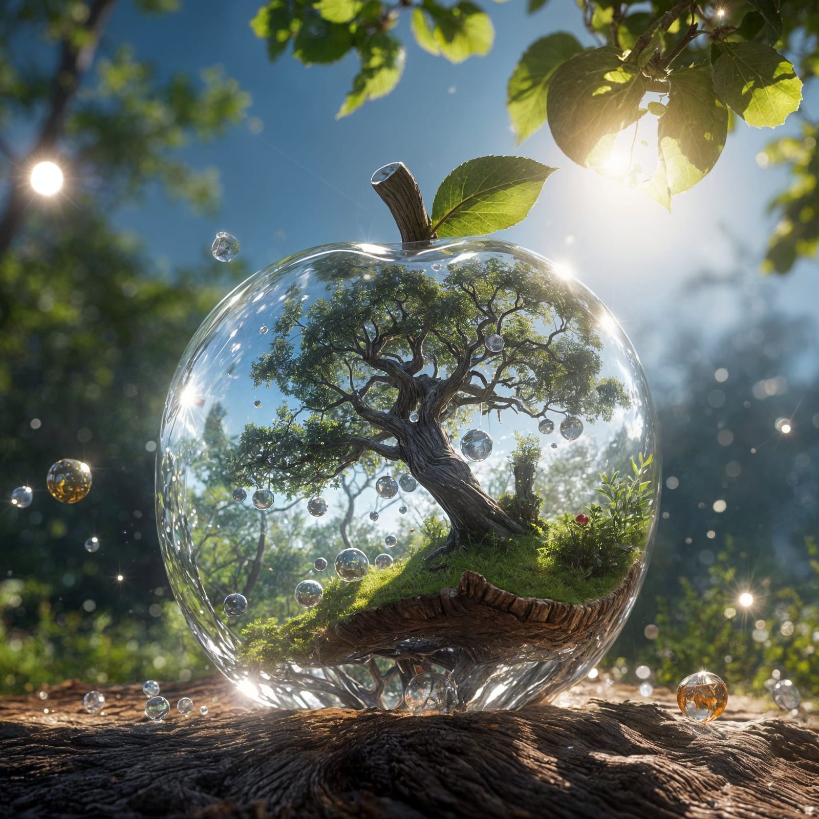 Crystal Apple Containing a Miniature Solar System