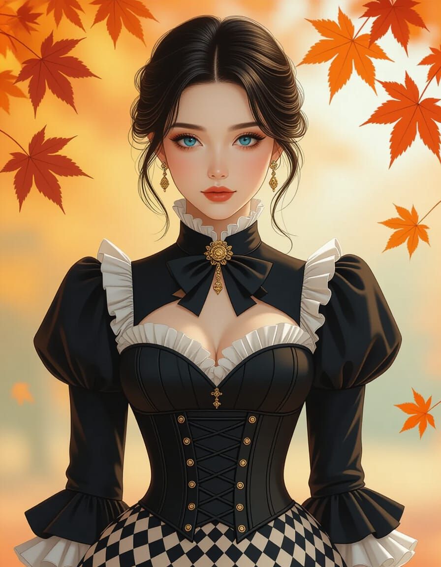 Japanese Woman in Autumnal Setting