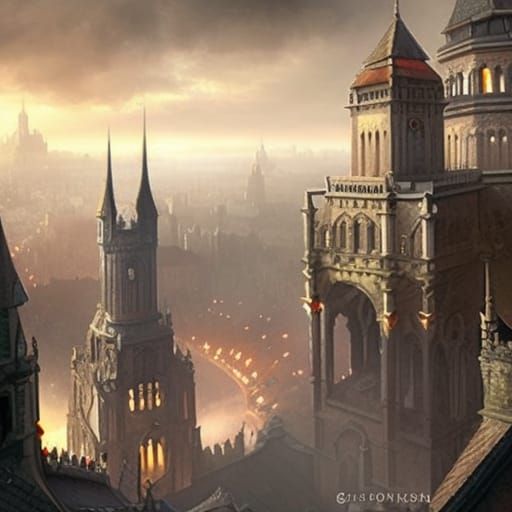Female Demon Over Medieval City: Digital Matte Painting