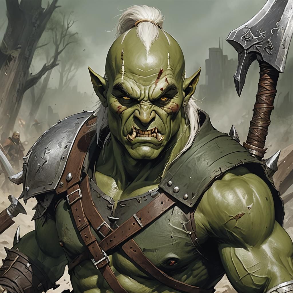 Furious Half-Orc Warrior in Dark Fantasy Art