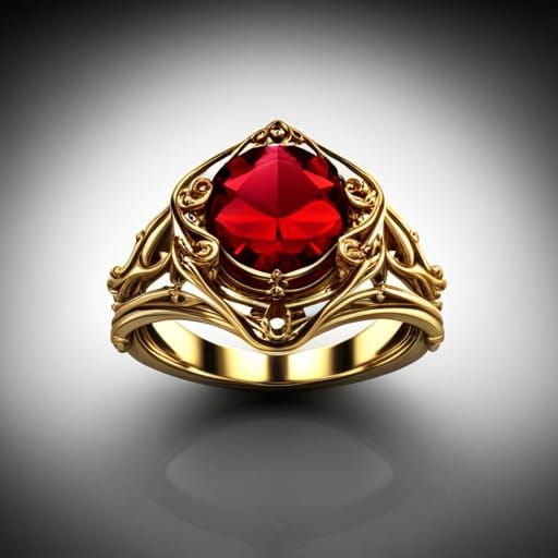 Elegant Gold Ring with Red Gems: Matte Painting