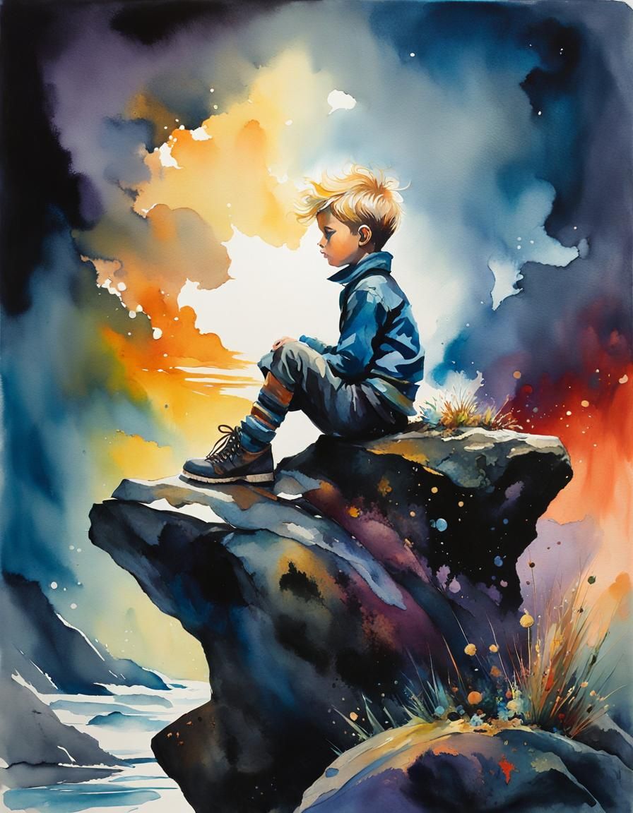 Brooding Prince in Watercolor Mind Storm