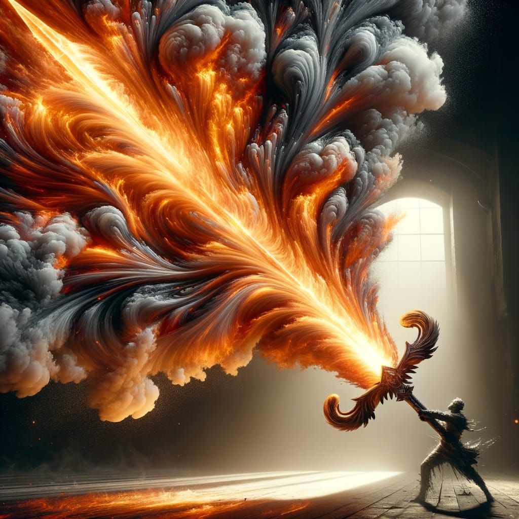 Fiery Phoenix Sword Erupts from Molten Paint