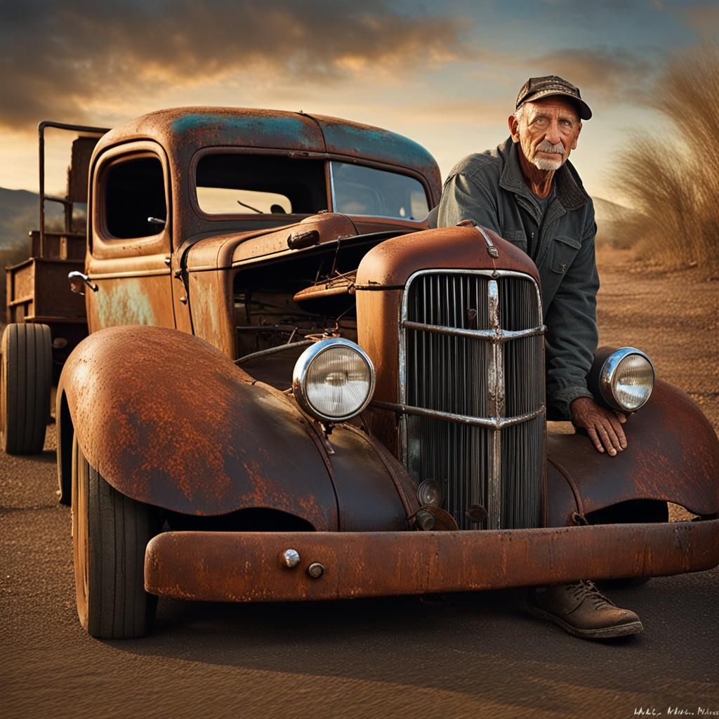 Rat Rod Ford Truck Portrait with Rusty Patina