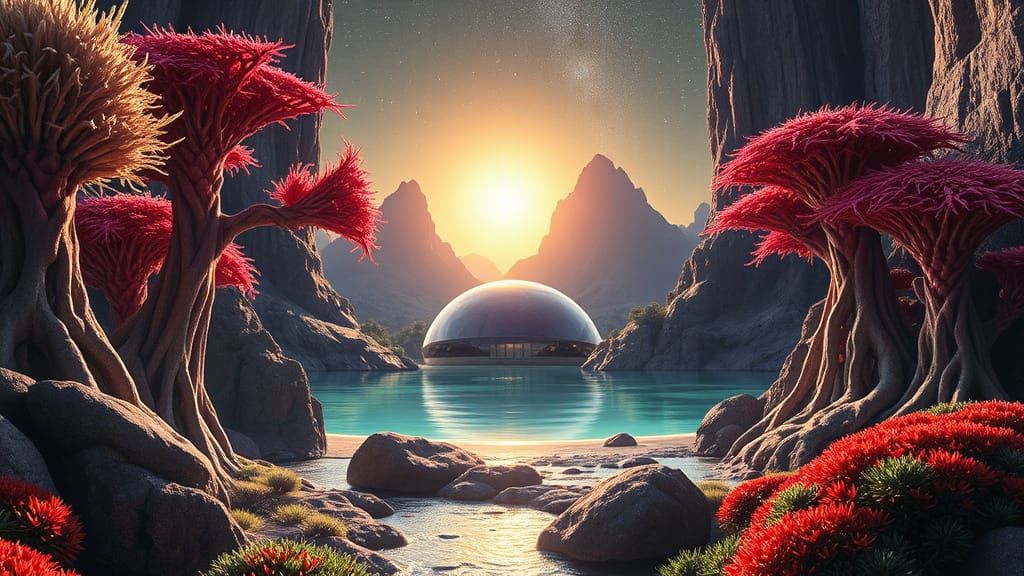 Ethereal Alien Landscape with Giant Purple Trees and Starry ...