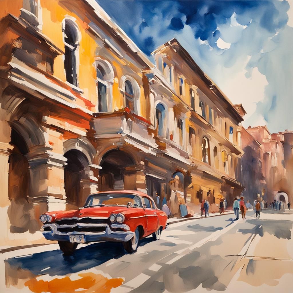 Gouache and Watercolor Impressionist Painting on Canvas