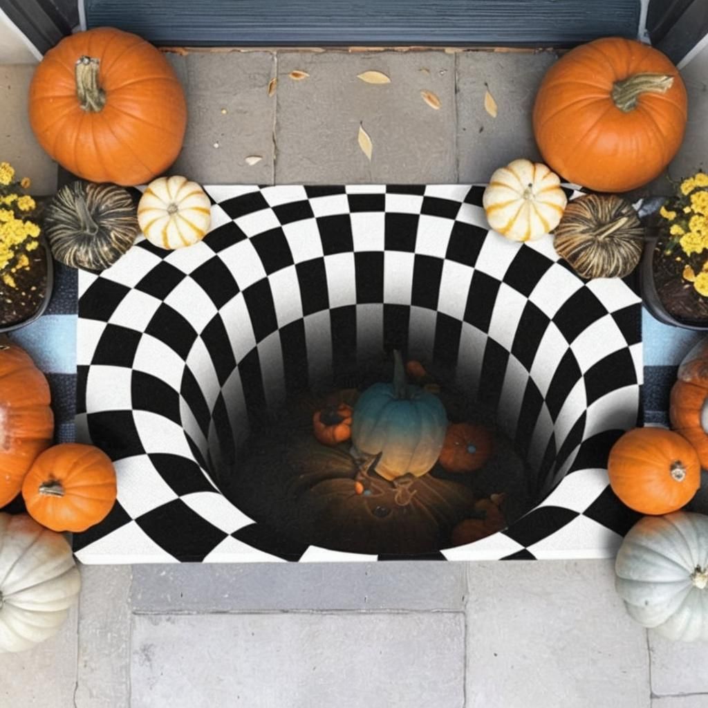 3D Checkered Mat with Pumpkins in Pixar Style