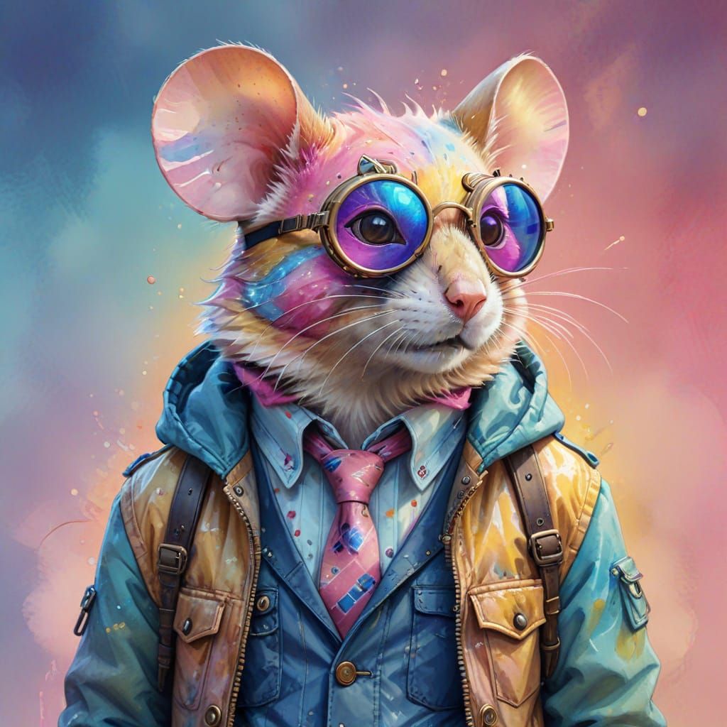 Mouse Adventurer in Tie-Dye: Watercolor Illustration