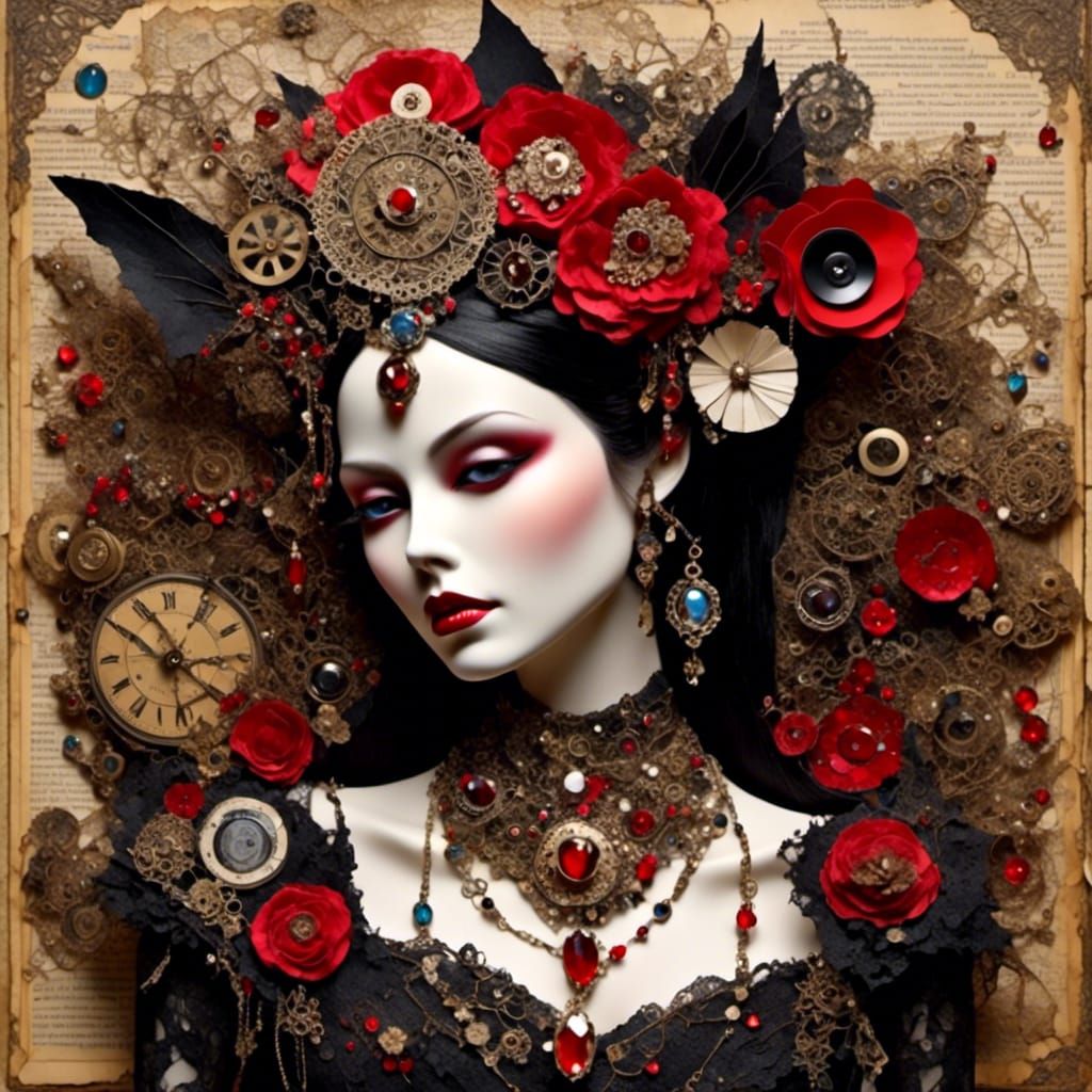 Vampire Lady Mixed Media Collage