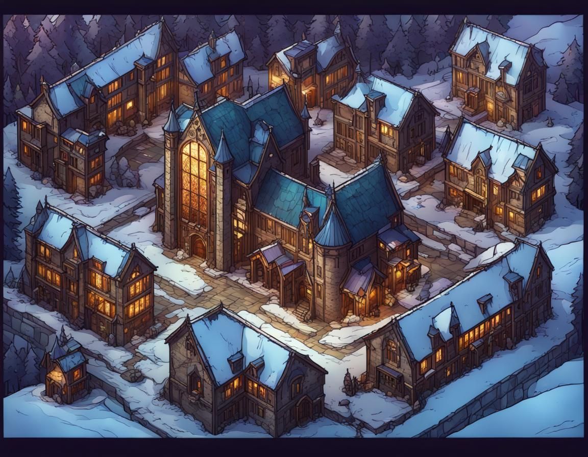 Magical Academy in Snowy Highlands, Game Map Style
