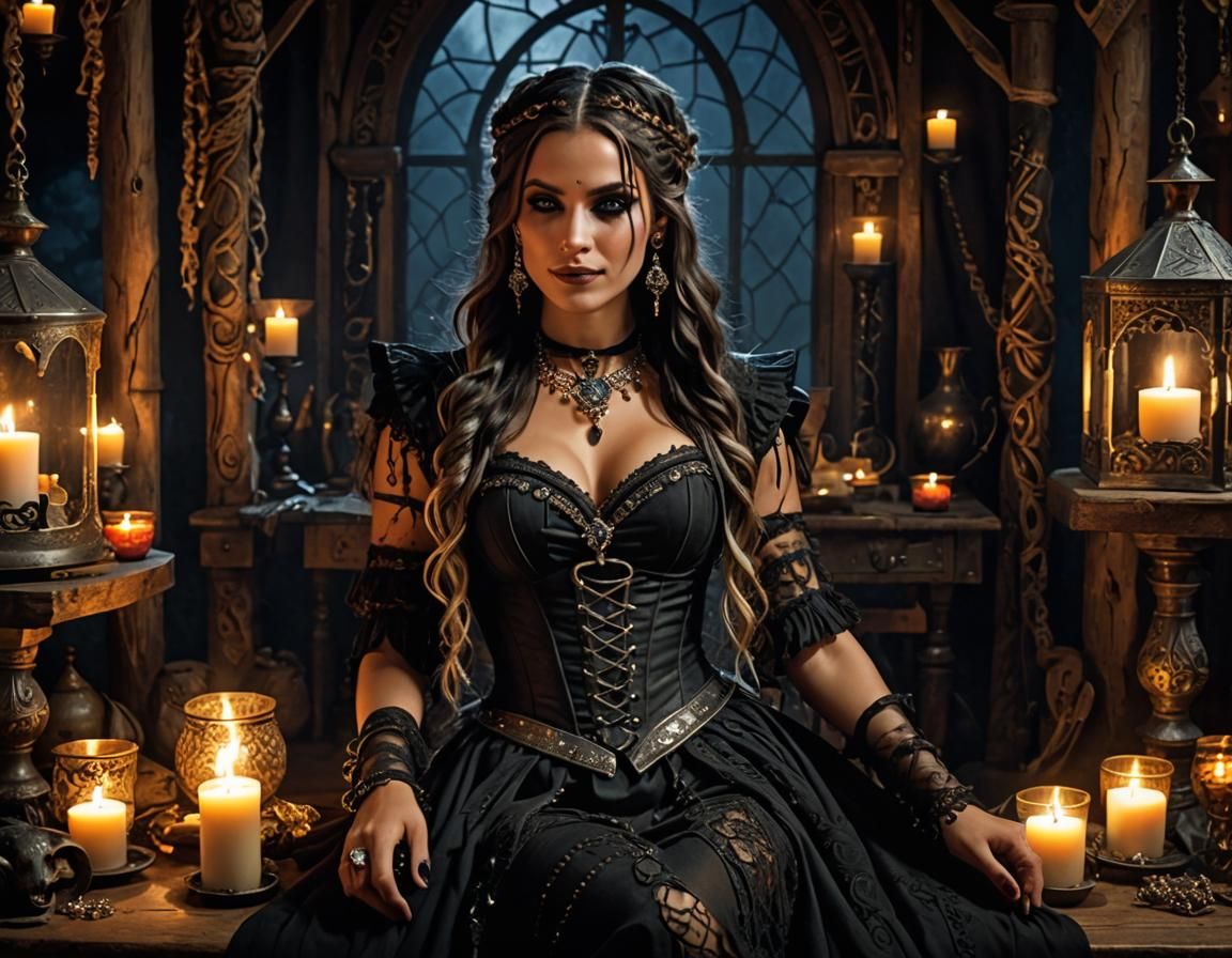 Gothic Gypsy Woman in Tent, D&D Fantasy Art