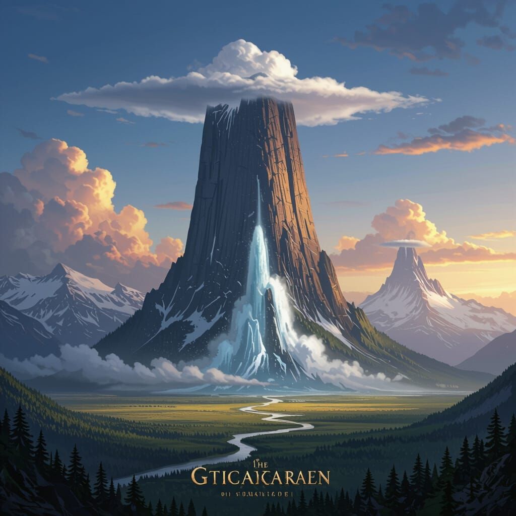 Epic Fantasy Mountain Peak in Vast Valley