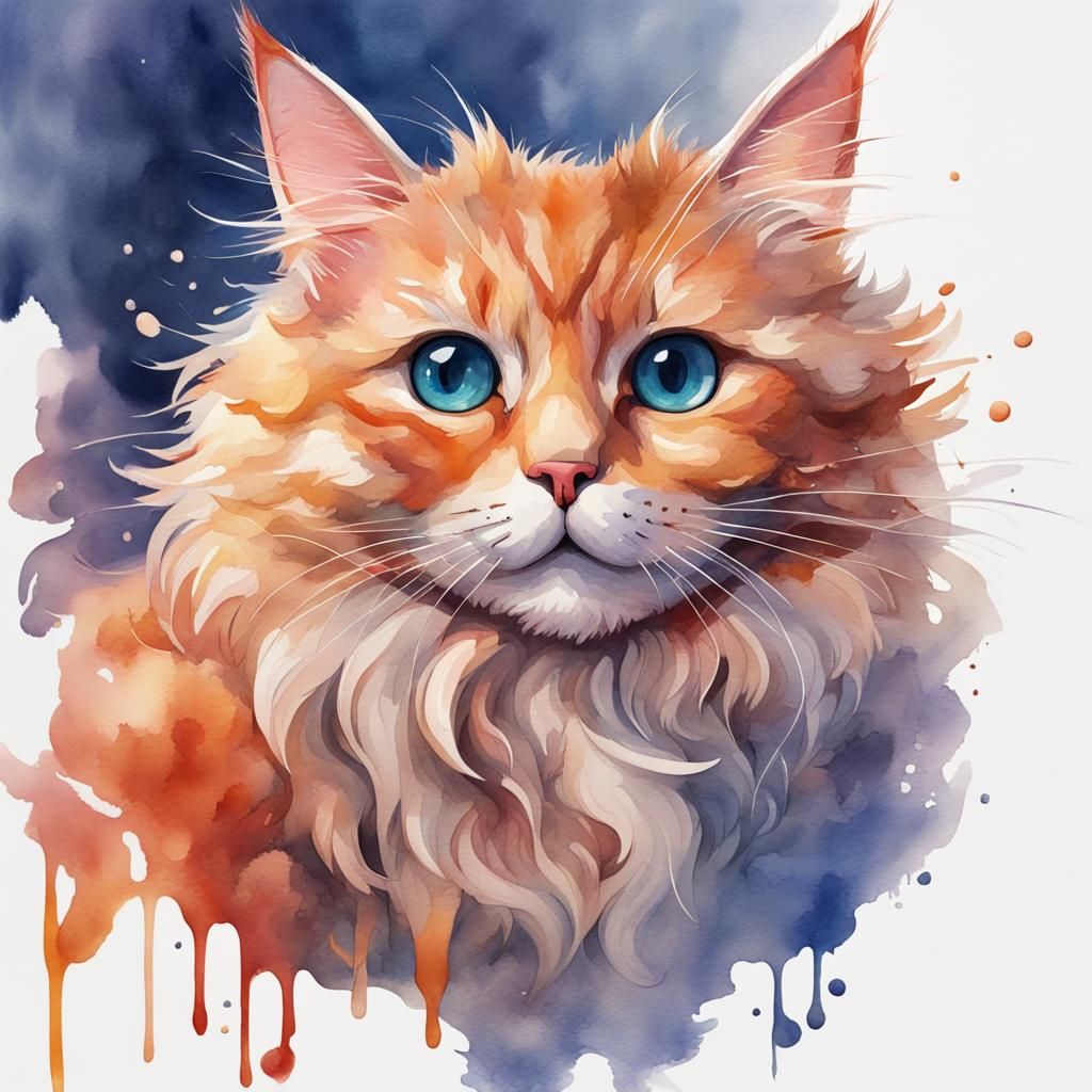 Sweet Ginger Cat in Watercolor Style