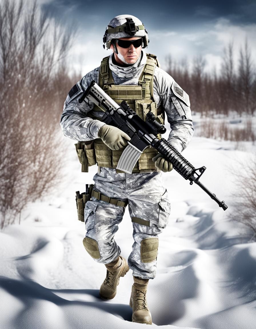 U.S. Army Soldier in Winter Camouflage