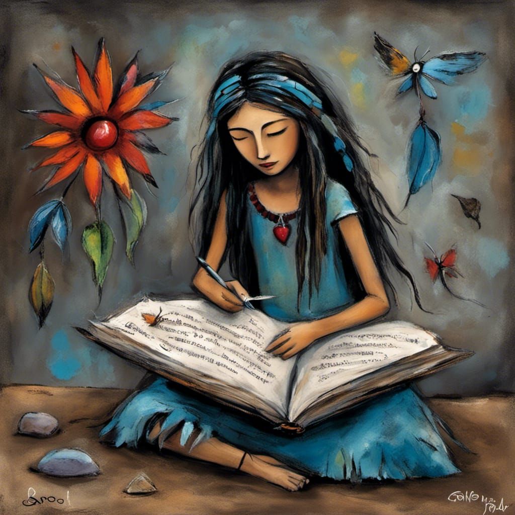 Fairy Girl Writing in Journal with Magic Book