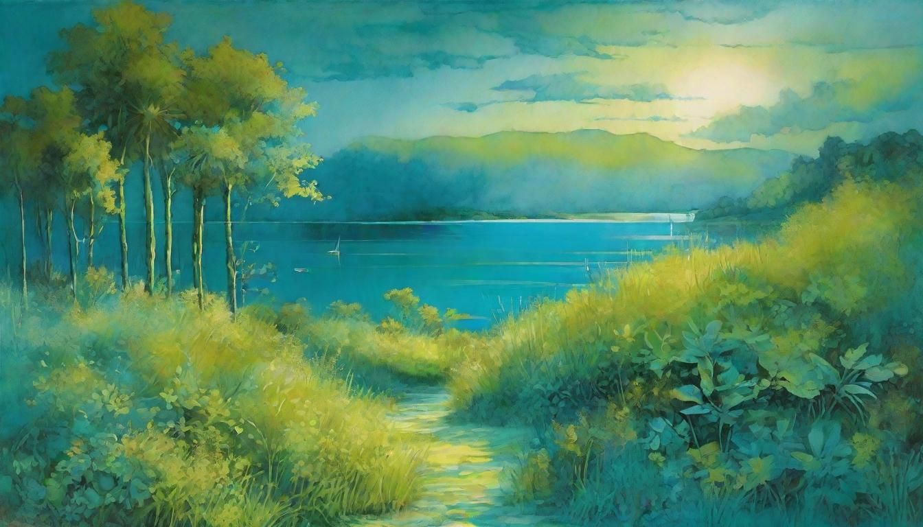 Bioluminescent Cyanotype Landscape Watercolor Masterpiece