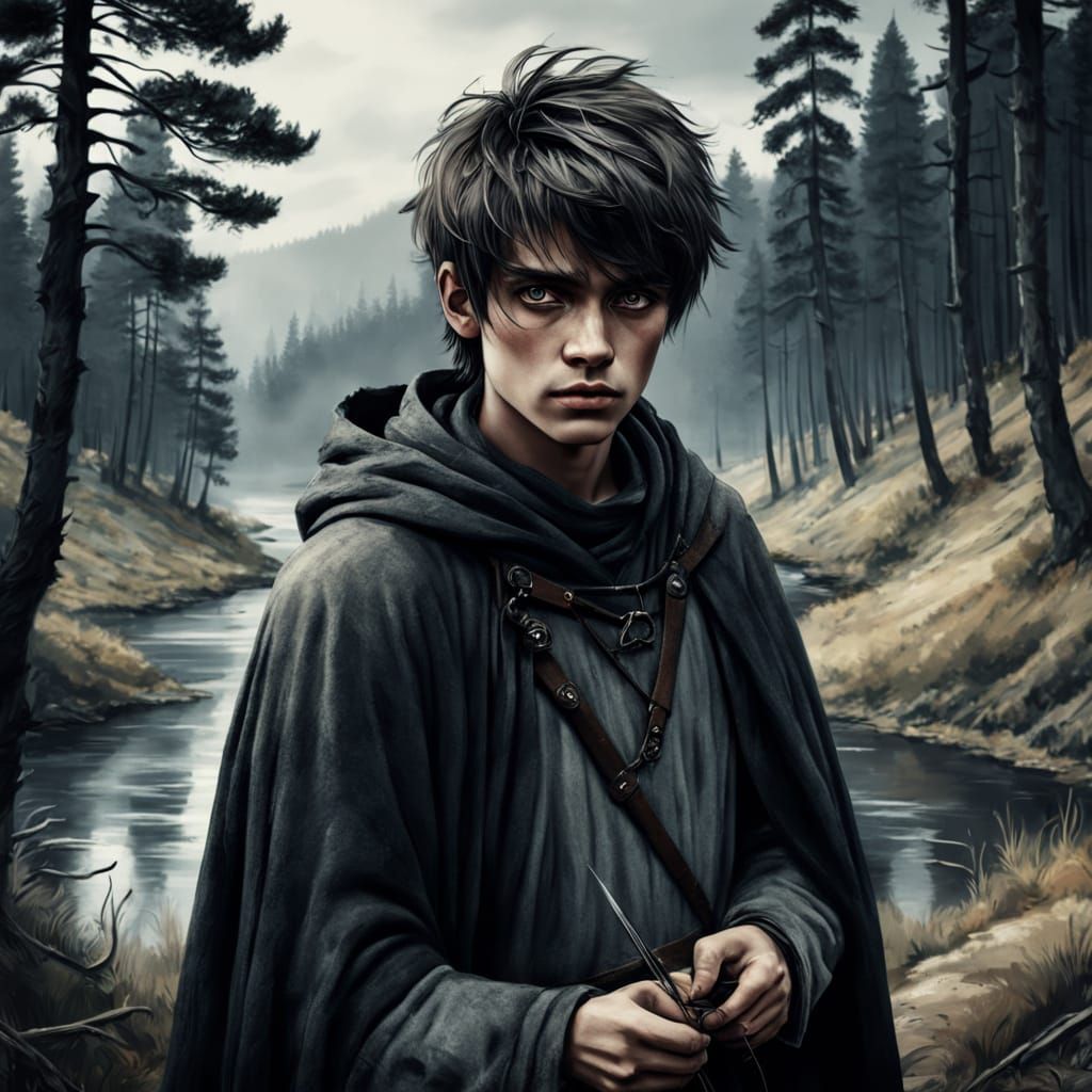 Medieval Young Adventurer in a Riverland Landscape