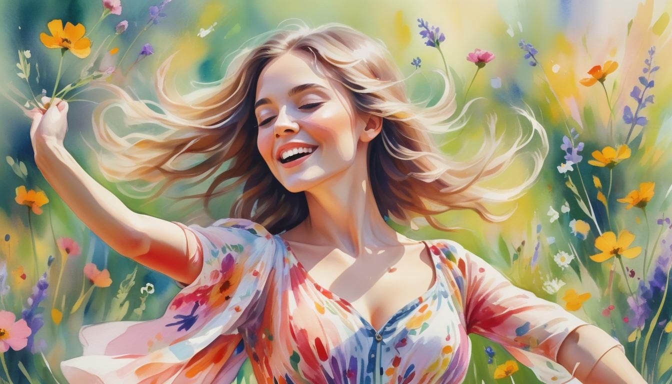 Woman Twirling in Wildflowers: Fauvist Portrait