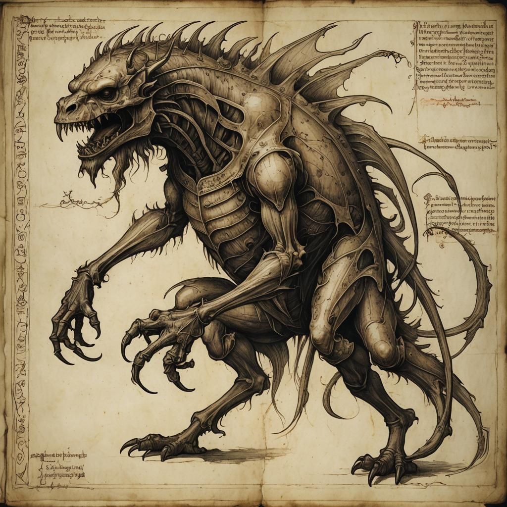 Grotesque Creature in Da Vinci Style Bestiary