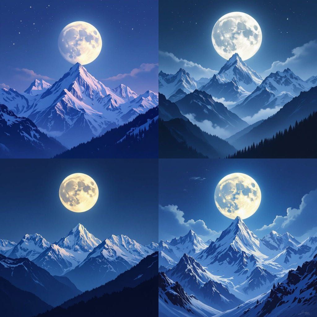 Serene Moonlit Snowy Mountain Landscape