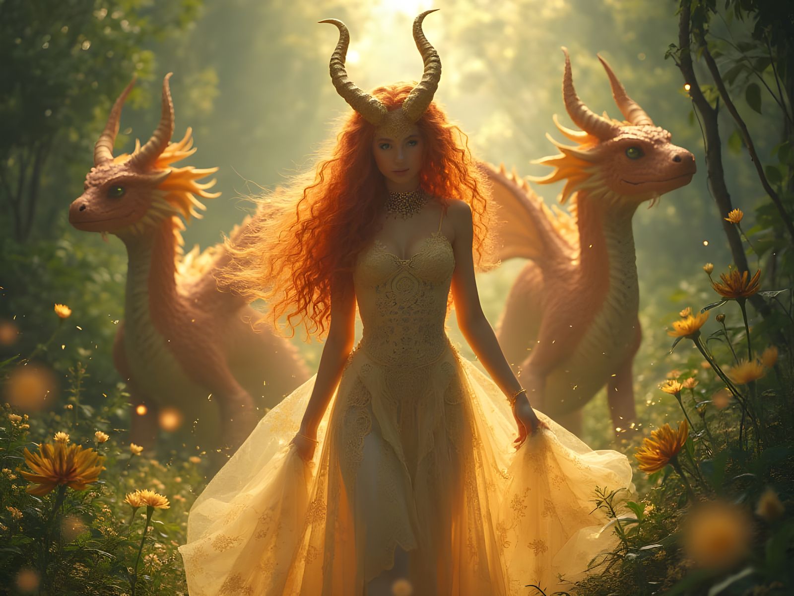 Ethereal Dragon Queen in Radiant Forest Attire