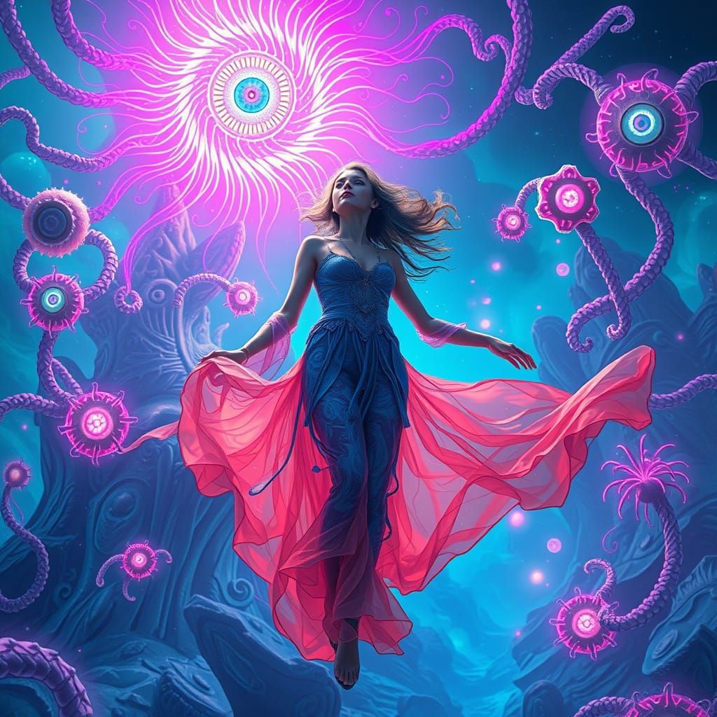 Psychedelic Third Eye Floats in Neon Dreamscape