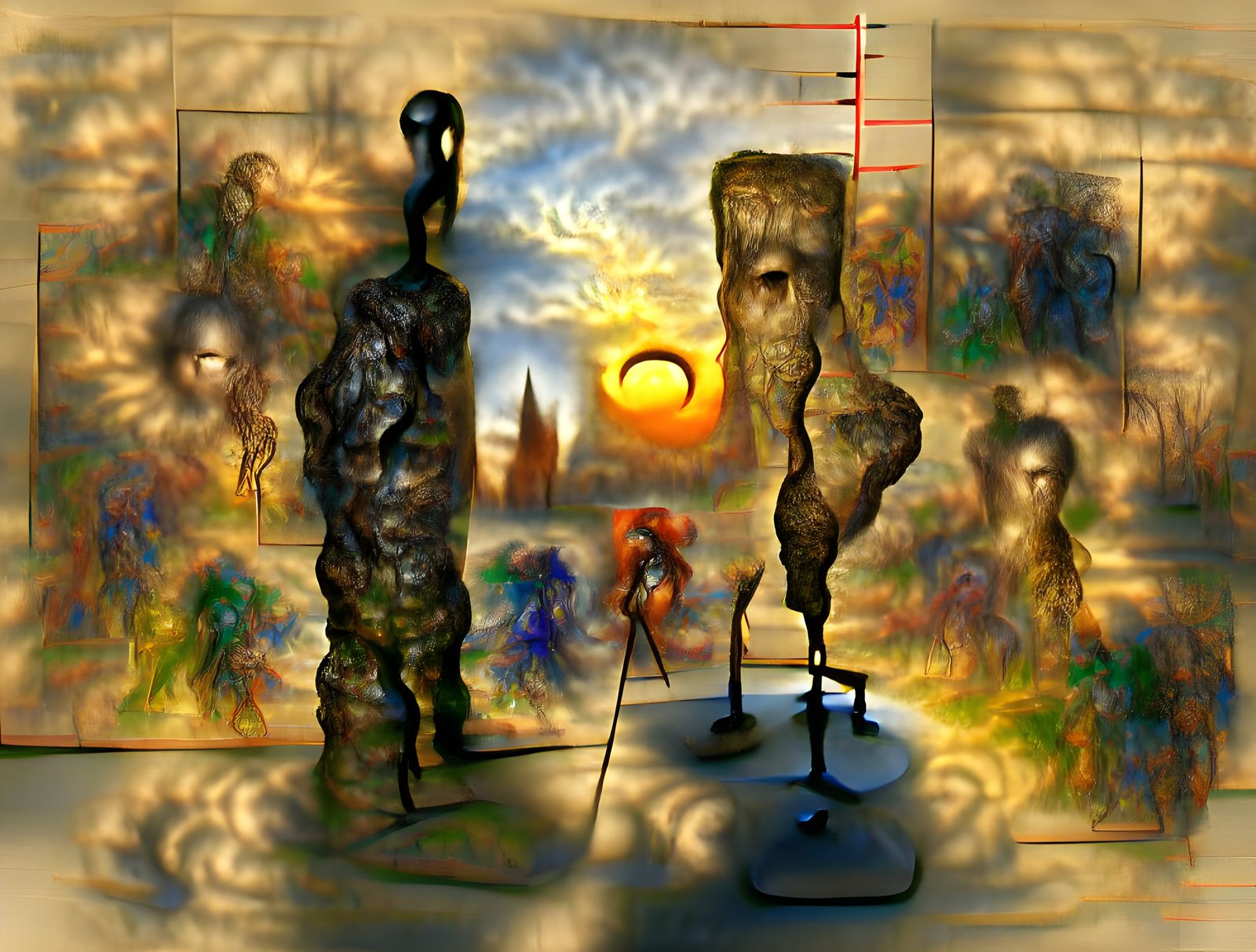 Giacometti Style Bronze Figures in Fog