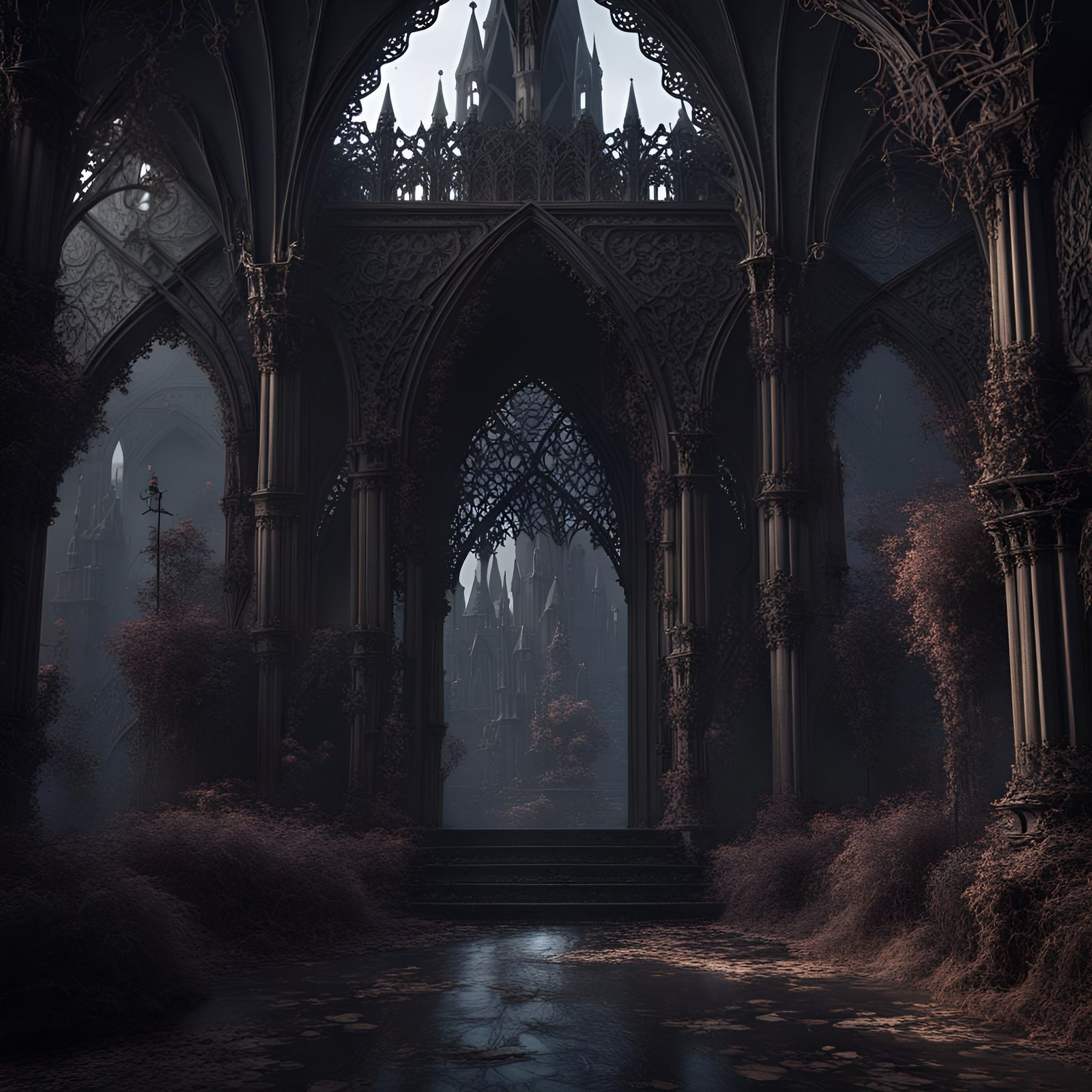 Gothic Black Lace Fantasy Art, Detailed Matte Painting