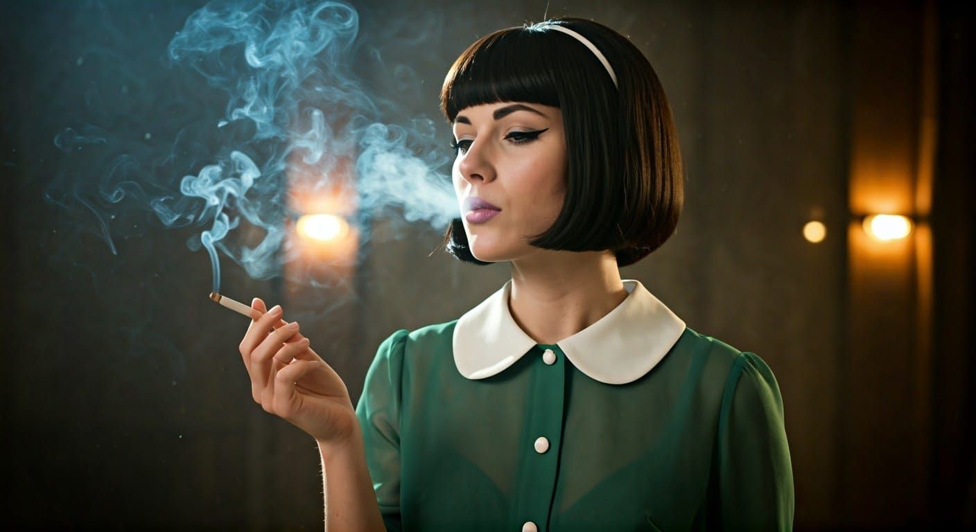 1960s Film Siren Smoking with Film Noir Aesthetic
