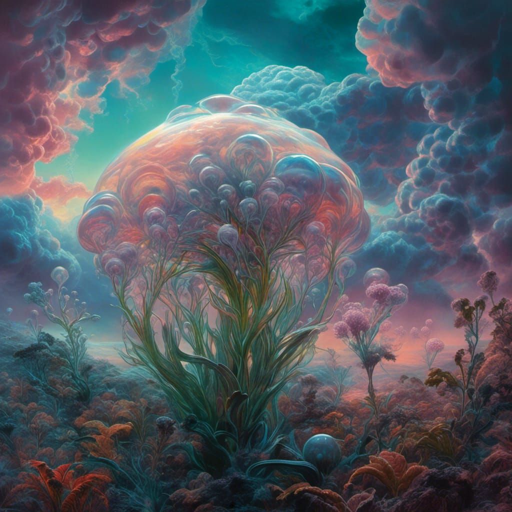 Alien Plant Thriving in Uranus Atmosphere: Surrealist Art