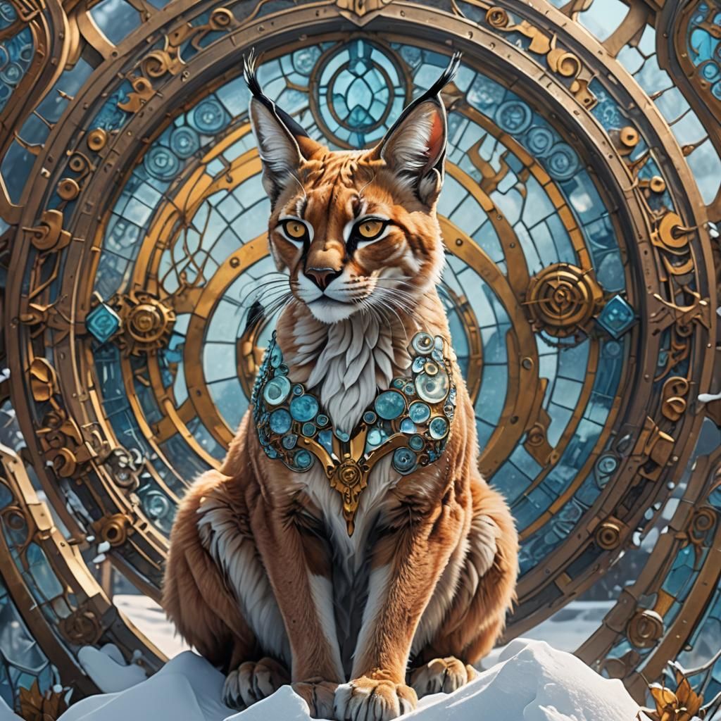 Biomechanical Caracal in Stained Glass, Digital Art