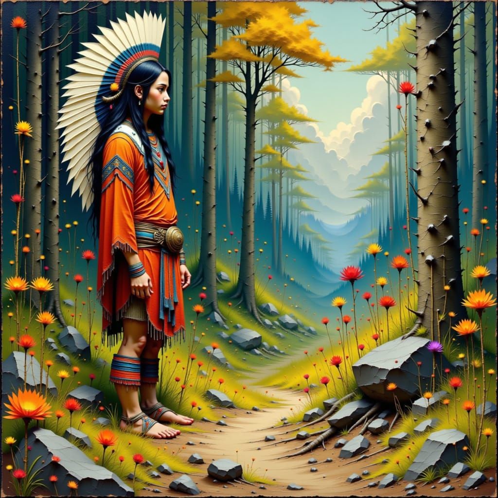 Brave Anishinaabe Warrior in Traditional Regalia