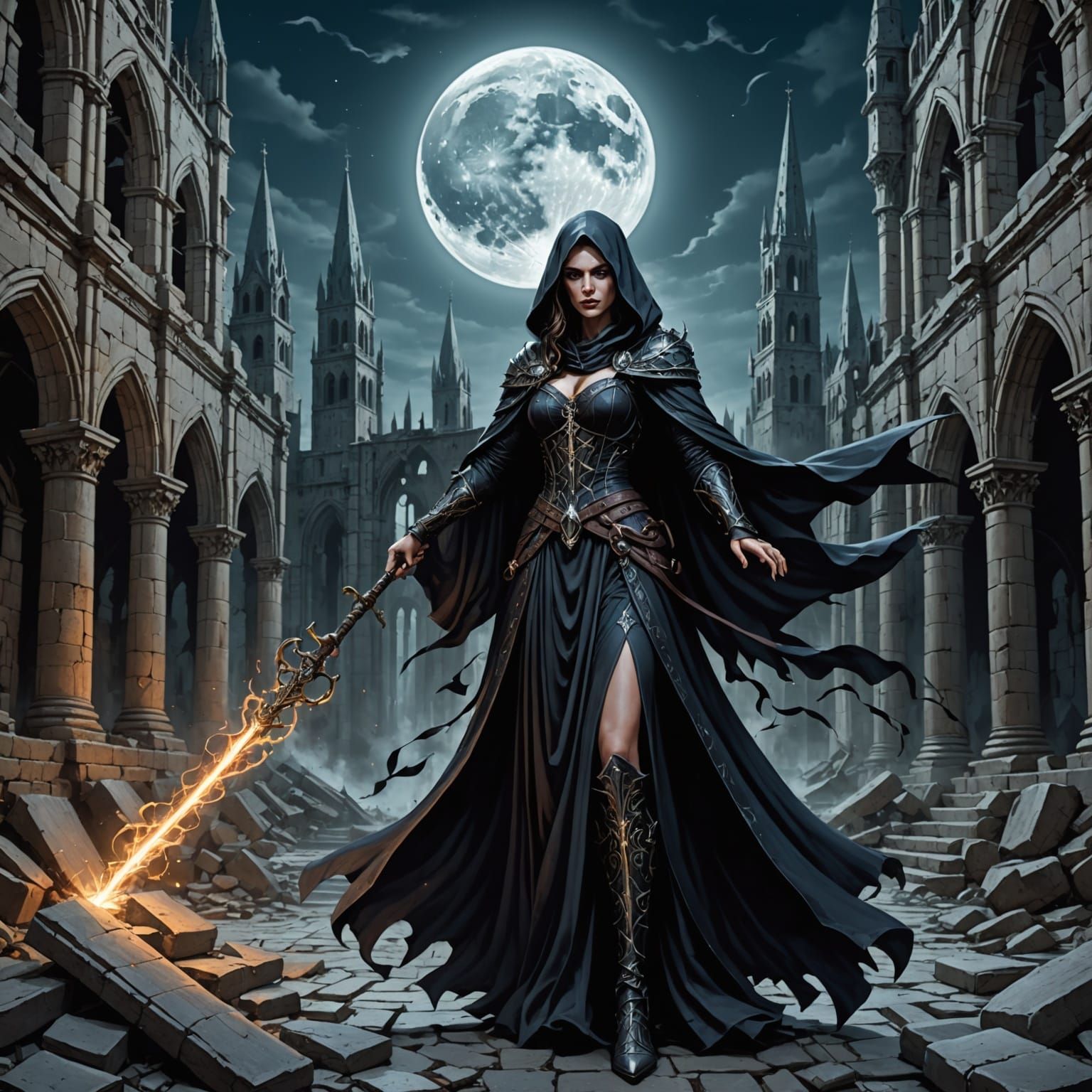 Gothic Sorceress Ritual in Hyperrealistic Style