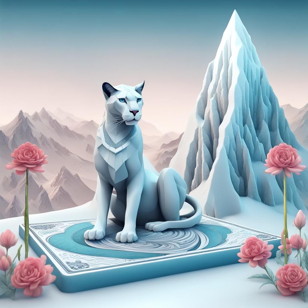 Minimalist 3D Tarot Card with Puma and Egyptian