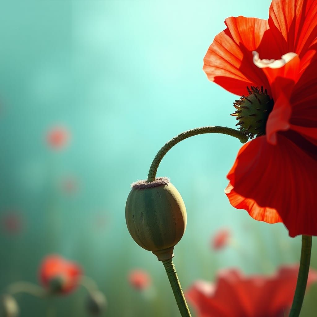 Wind Bending a Poppy: Hyperrealistic Splash Art