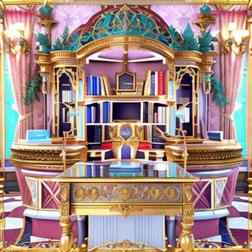 Art Nouveau Calligraphic Desk in Ornate Library