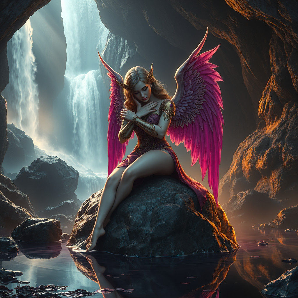 Angel of Sorrow in a Mystic Cave