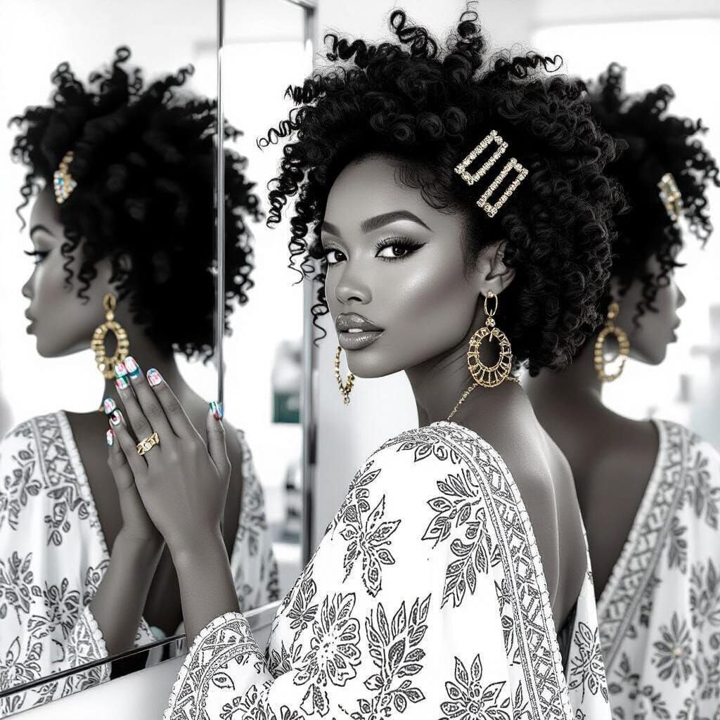 Elegant African American Woman Line Art Coloring Page